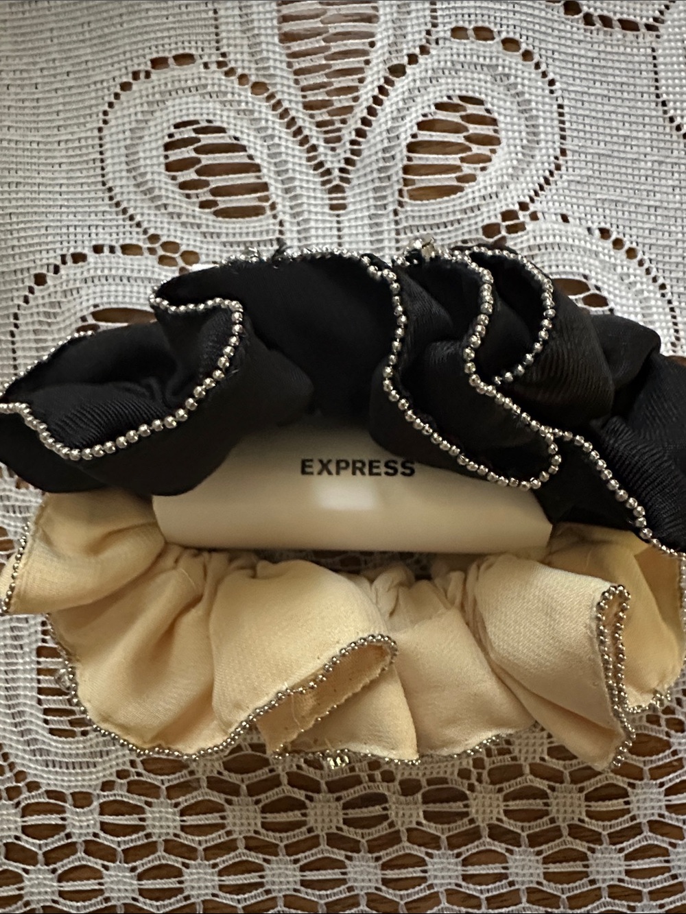 Express Beaded-Trim Scrunchie Duo in Black & Cream